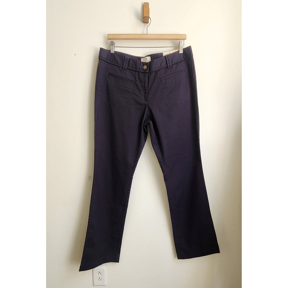 LOFT Julie Boot Cut Pants Women 12 Navy Blue Stretch Cotton Work Trousers